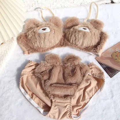Soft and Cute Bear Japanese-style Lingerie for Women, Autumn and Winter Cartoon Plush Comfortable and Adorable Girl Bra