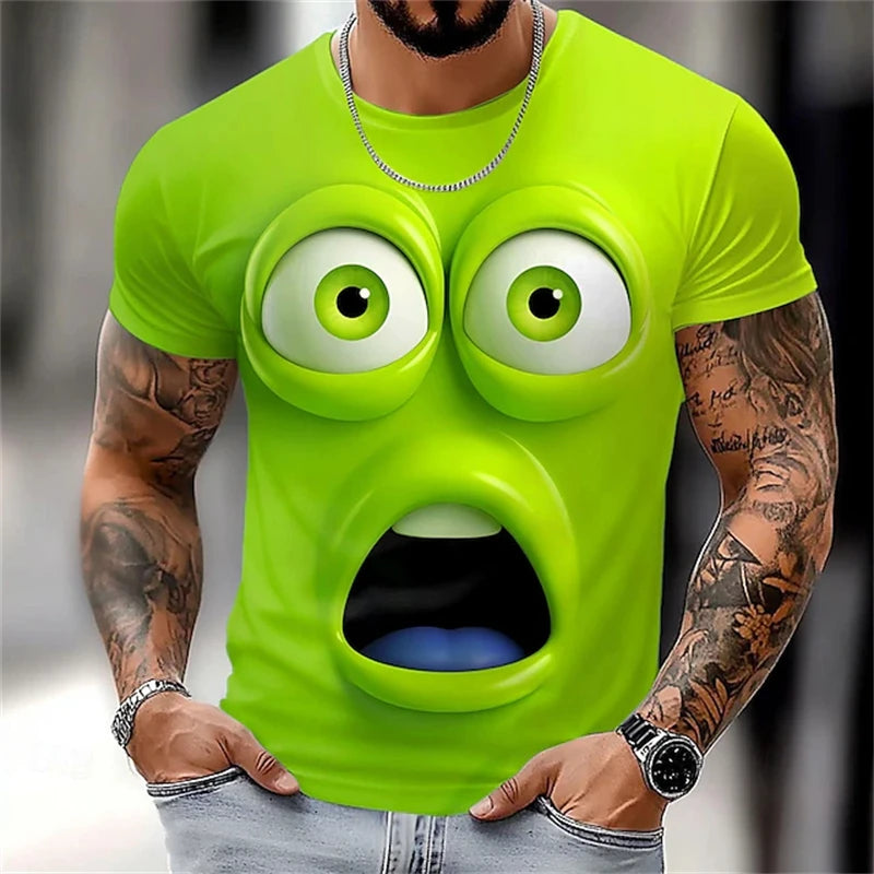 Summer New 3D Printed Funny Face T-shirt Fashionable Men's Holiday Short-sleeved Casual O-neck Loose T-shirt Streetwear