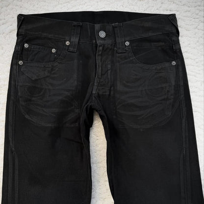 Vintage X Ray Waxing Tribal Embroidery Men's Flared Jeans Gothic High Street Unisex Punk Slim Fit Jeans Y2K Baggy Flared Jeans