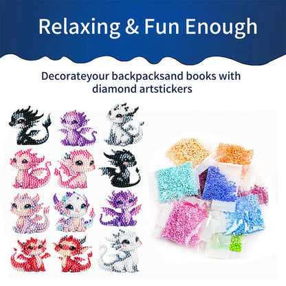 12Pcs Dragon Diamond Painting Sticker Cartoon Dragon Gem Sticker DIY Creative Mosaic Sticker Craft for Kids and Adult Beginners