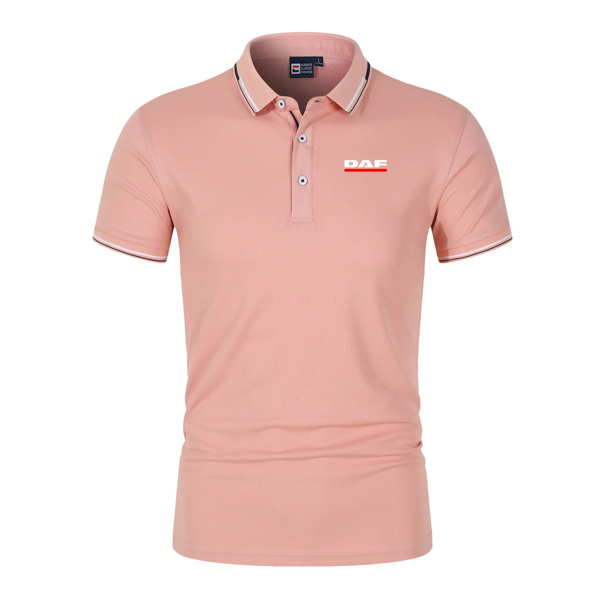 Men'S Casual Short Sleeve Polo Shirt DAF Logo Print Striped Color Block Sporty Style Collared Golf Shirt For Summer
