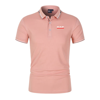 Men'S Casual Short Sleeve Polo Shirt DAF Logo Print Striped Color Block Sporty Style Collared Golf Shirt For Summer