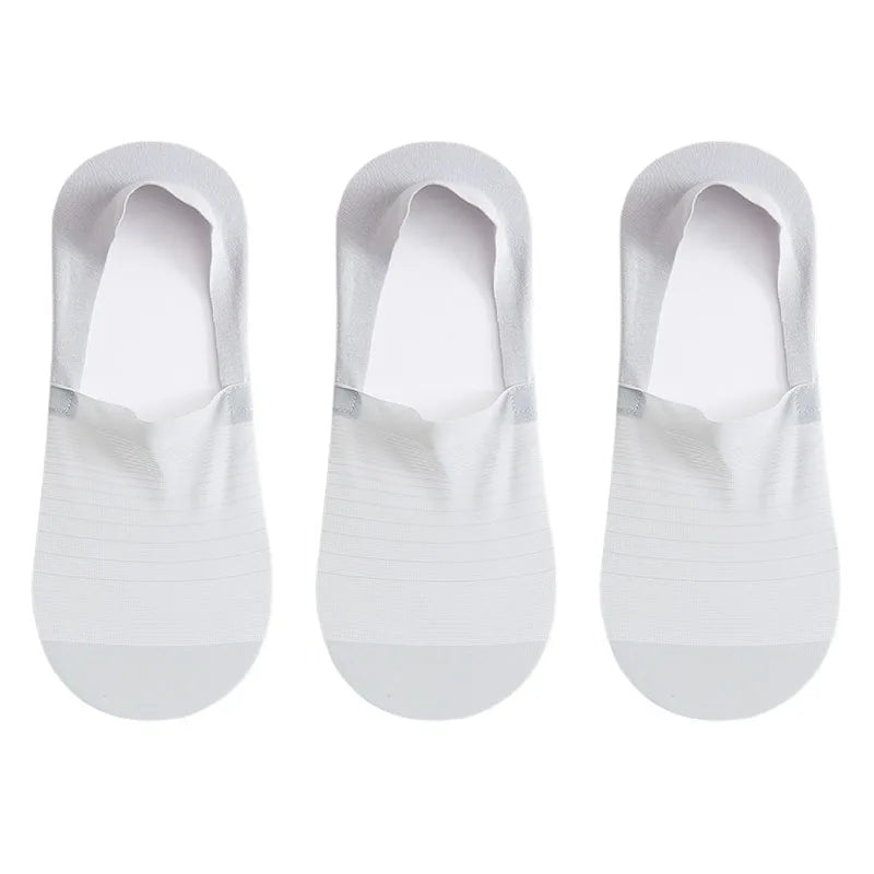 3pairs Men's Socks Summer Ultra-thin Invisible Elastic Silicone Non-slip Boat Sock Mesh Breathable Comfortable No Show Sokken