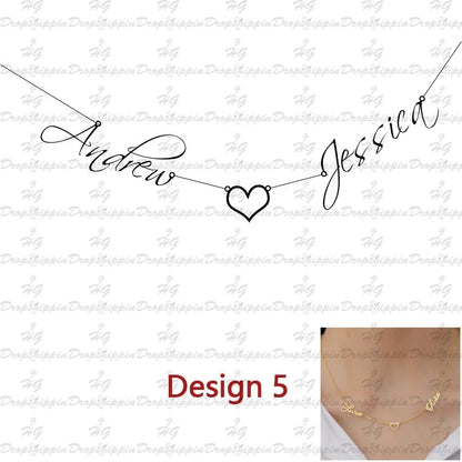 Personalized Two Name Necklaces With Heart Stainless Steel Custom Letter Couple Necklace Choker  Stainless Steel Wedding Gift