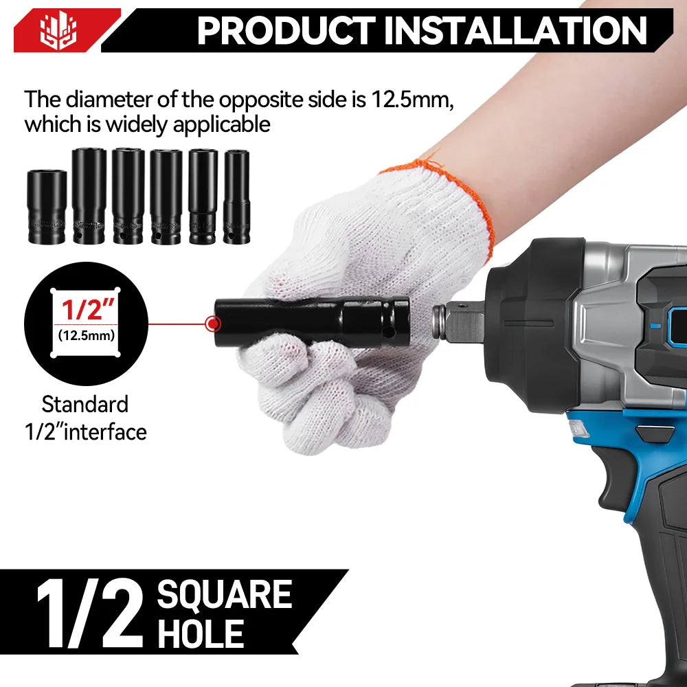 ONEVAN 2800N.M High Torque Brushless Electric Wrench Cordless 1/2 Inch Screwdriver Impact Drill Tool For Makita 18V Battery Pin
