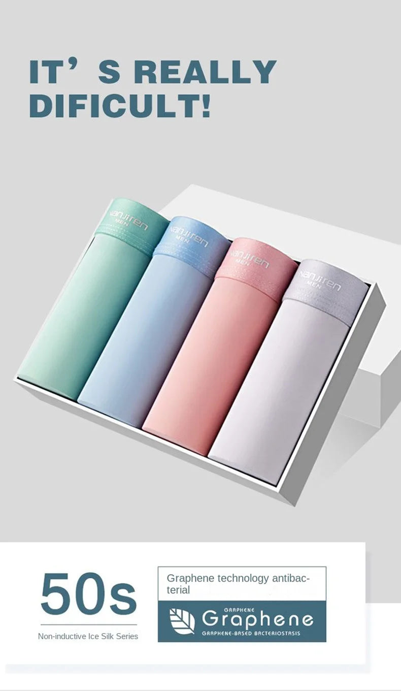 4pcs Boxer Shorts Men's Ice Silk Underwear Cool Underpants Breathable Sexy Thin Panties U Convex Lingerie Wholesale Lots L-6XL