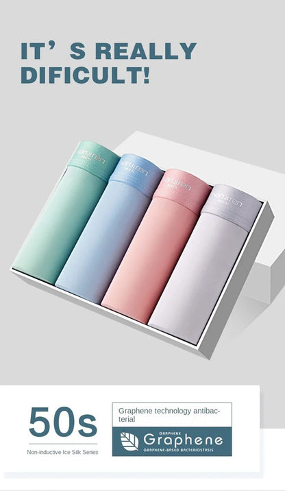 4pcs Boxer Shorts Men's Ice Silk Underwear Cool Underpants Breathable Sexy Thin Panties U Convex Lingerie Wholesale Lots L-6XL