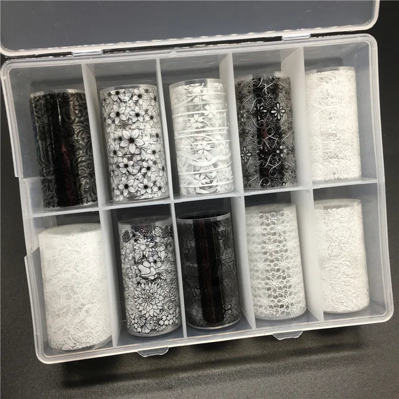 10 Patterns New Metal Nail Foils for Transfer Paper Stickers Floral Chameleon Nails Wraps DIY Water Marble Nail Art Decorations