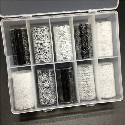 10 Patterns New Metal Nail Foils for Transfer Paper Stickers Floral Chameleon Nails Wraps DIY Water Marble Nail Art Decorations