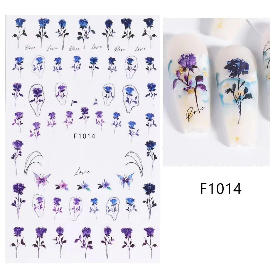 Black and White Love Flowers Line Art 3D Stickers Nail Decals Nail Art Accessories Butterfly Rose Nail Stickers Nail Sliders