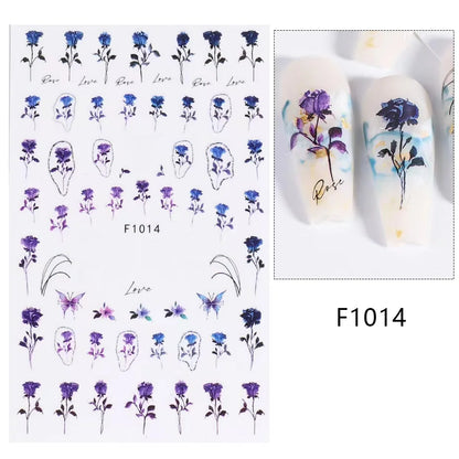 Black and White Love Flowers Line Art 3D Stickers Nail Decals Nail Art Accessories Butterfly Rose Nail Stickers Nail Sliders
