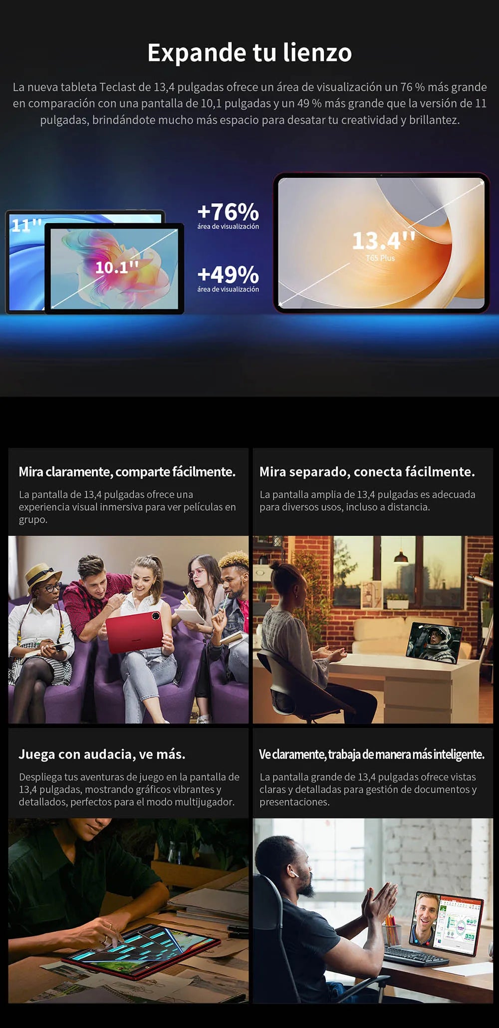 Teclast T65 Plus, 13.4" Tablet, 120Hz Maximum Display, Android 15, Max. 20GB RAM+256GB ROM, Helio G99, 8 cores, 1920x1200, 4G networks and calls, dual SIM card slots, 5G WiFi, GPS, 13MP+8MP