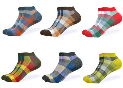 6 Pairs Men Novelty Fashion Colorful Casual Ankle Short Socks Harajuku Grid Space Cotton Happy Funny  Men Women Socks