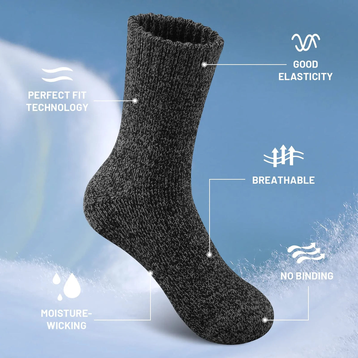 3 Pairs Winter Thick Warm Men’s Wool Socks Outdoor Thermal Cold-Resistant Sports Hiking Snow Socks Gift Size 39-44