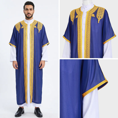 Eid Men Robe Jubba Thobe Open Abaya Dishdasha Islamic Embroidery Cardigan Abayas Dubai Male Muslim Prayer Kaftan Ramadan Morocco