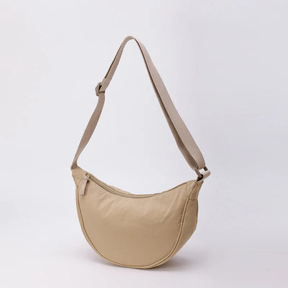 Nylon fabric zipper crossbody bag for men and women, crescent-shaped dumpling bag under the armpits, large capacity