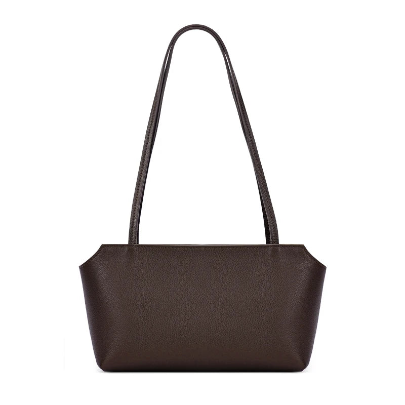 Luxury Women's Genuine Cowhide Leather Mini Shoulder Tote Bag Pebbled Leather Long Strap Underarm Handbag Minimalist Daily Purse