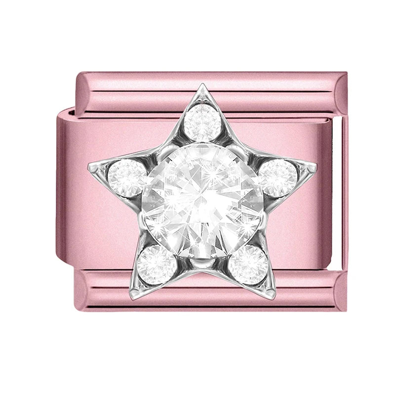 Pink Color Y2K Butterfly Star Bow Rabbit Heart Pendant Italian Charm Links Fit 9mm Stainless Steel Bracelet DIY Making Gifts