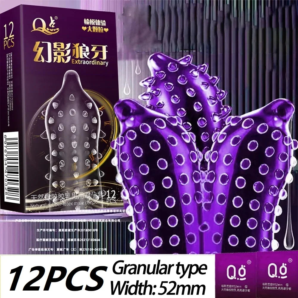 10/12PCS Erotic Condom Ice and Hot Feeling Big Particles Spikes Condom G Point Stimulation Sexshop Contraception for Men Sex Toy