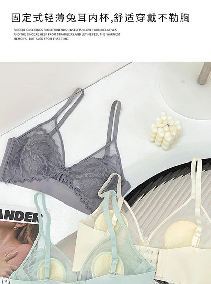 Sexy Lace Crop Top Deep V Backless Camisole Hollow Mesh Bra Female Solid Color Seamless Underwear Removable Chest Pad Tank Top