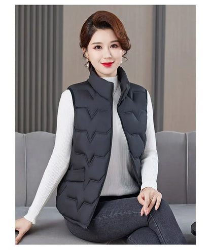 Fashion Women Down Cotton Jackets Vests Solid Stand Collar Zipper Cardigan Thicken Autumn Winter Warm Casual Sleeveless Coats