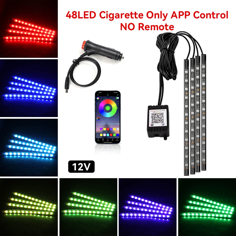 Car Interior Light Ambient Light with USB Cigarette Decorative Lamps RGB Car Footwell Light with Remote/Voice Control