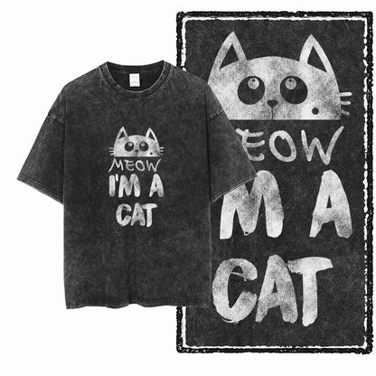 COOLMIND DB Cat Printed Cotton Acid Washed Exclusive Graphic Unisex T Shirt Cool Streetwear Men Tshirts Big Size Tee for Men