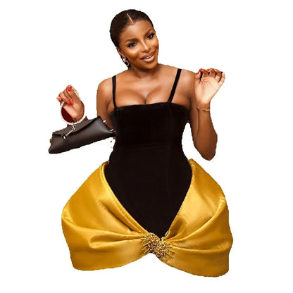 SERENDIPIDTY Golden Black Velvt Party Dresses Beaded New Design Big Bow Woman Clothes Ever Pretty Straps Cocktail Gowns