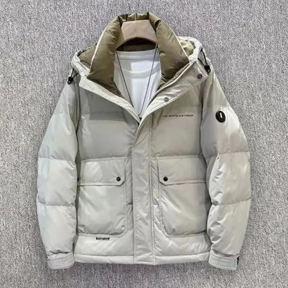 Men's Winter Down Jacket Windproof Thickened Warm Non Washable Hooded White Duck Short Down Coats Trendy Down Puffer Jackets