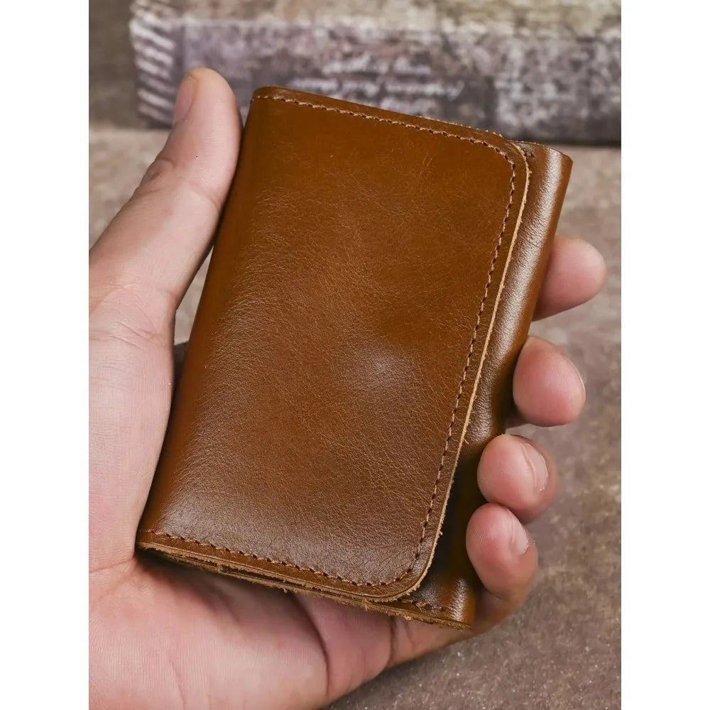 Genuine Cowhide Leather Wallet for Men Women Vintag2026 Small Men's Wallets Compact Card Holder Leather Coin Purse