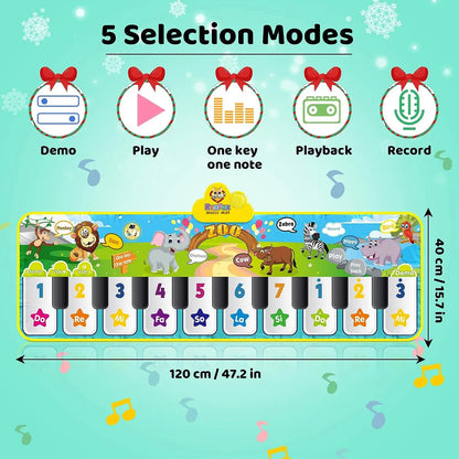 Piano Mat, Musical Mat, Floor Piano, Toddler Toys, Gifts for 1+Year Old Music Mat, 3 Instrument Sound Touch Playmat for Toddlers Touch Play Dancing Mat, Toy for Boy and Girl Gifts