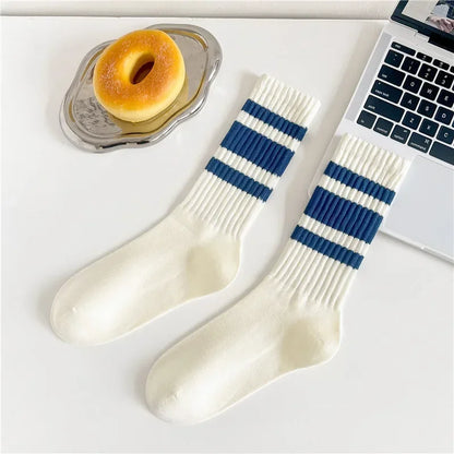 Men's Striped Basketball Medium Tube Socks Vintage Unisex female Couple Cottons Japanese Thick Towel Bottom male Sports Socks