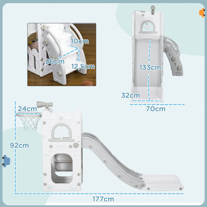 Children's Slide, 5 in 1, Toddler Slide with Basketball Hoop, Telescopic Climbing Frame Gray 70 X 177 X 92 cm, Children's Toy Slide, Toy Slide, Outdoor Slide