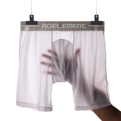 Men's Extra Long Sports Underwear Boxer Running Anti-Wear Legs Large Size Ice Silk Loose 100kg Fat Guy Four Corners