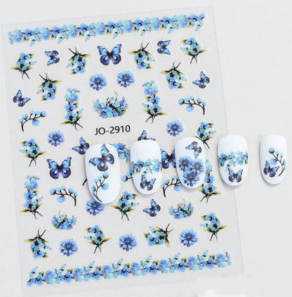 3d Nail Art Decals Spring Booming Violets Lavenders Purple Blue Pink Flowers Butterflys Stickers Decoration For Nail Tips Beauty