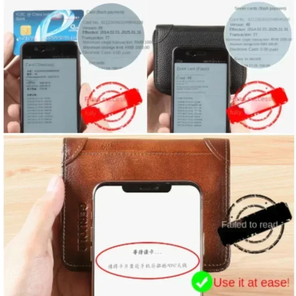 Men Wallet Genuine Leather Rfid Blocking Trifold Wallet Vintage Thin Short Multi Function ID Credit Card Holder Male Purse Money
