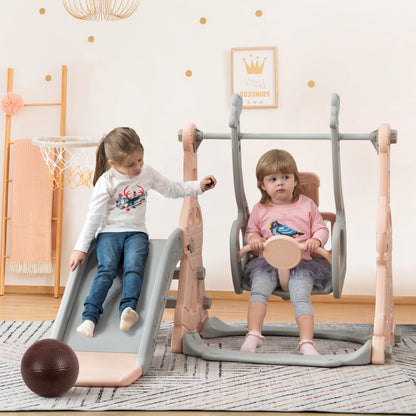 Kids 4 in 1 Slide Garden Shed and Slides Kids with Basket Slide for Children Indoor Outdoor with Slide and Swing,Pink