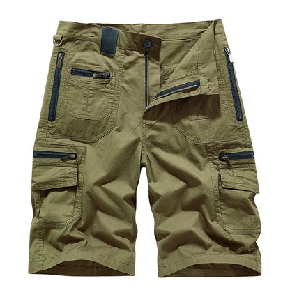 Men's Casual Shorts Summer Multi Pocket Workwear Shorts Male 100% Cotton Solid Breathable Fishing Cargo Knee Length Trousers