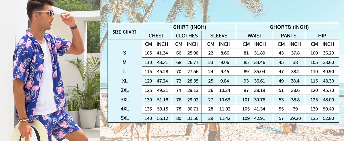Men's New Hawaiian Short-Sleeved Shirt Shorts Set Summer Daily Travel Shirt Beach Casual Drawstring Shorts Jungle Print Set