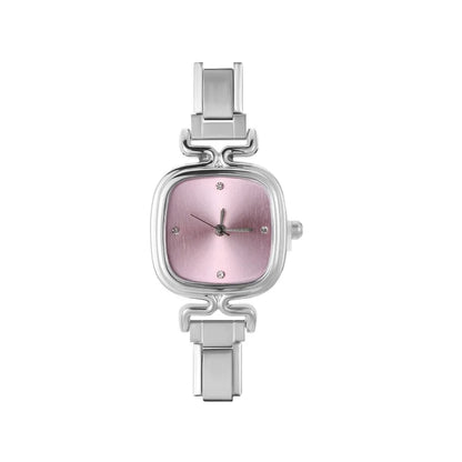 Fashion High Quality Men Women's Stainless Steel Square Round Shiny Zircon Watch Bracelet For Friend Birthday DIY Jewelry Gift
