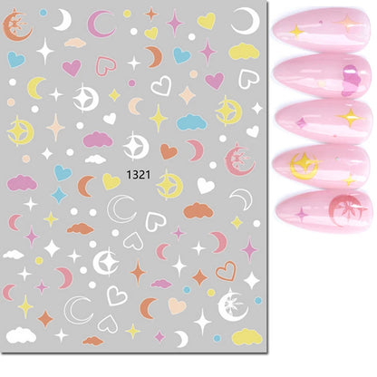3d Nail Art Stickers Red Black White Love Hearts Stars Clouds French Full Tips Adhesive Nail Decals Slider For Manicure