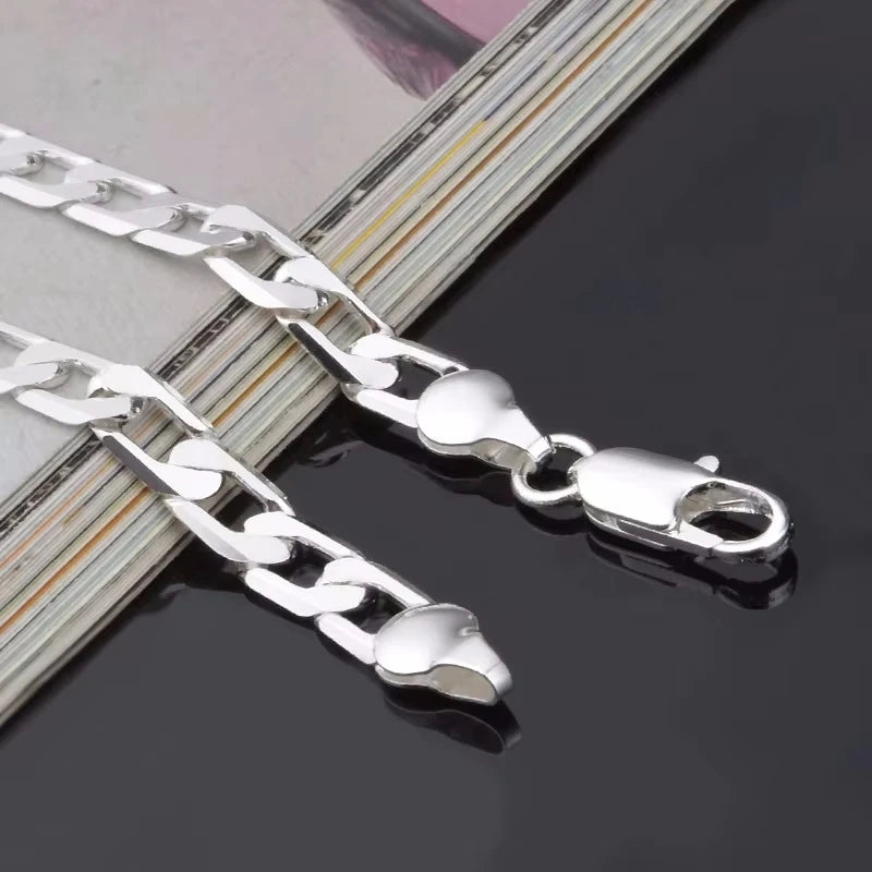 925 Sterling Silver Bracelet Sideways Silver Bracelet 6MM8MM10MM12MM Bracelet Men & Women Jewelry