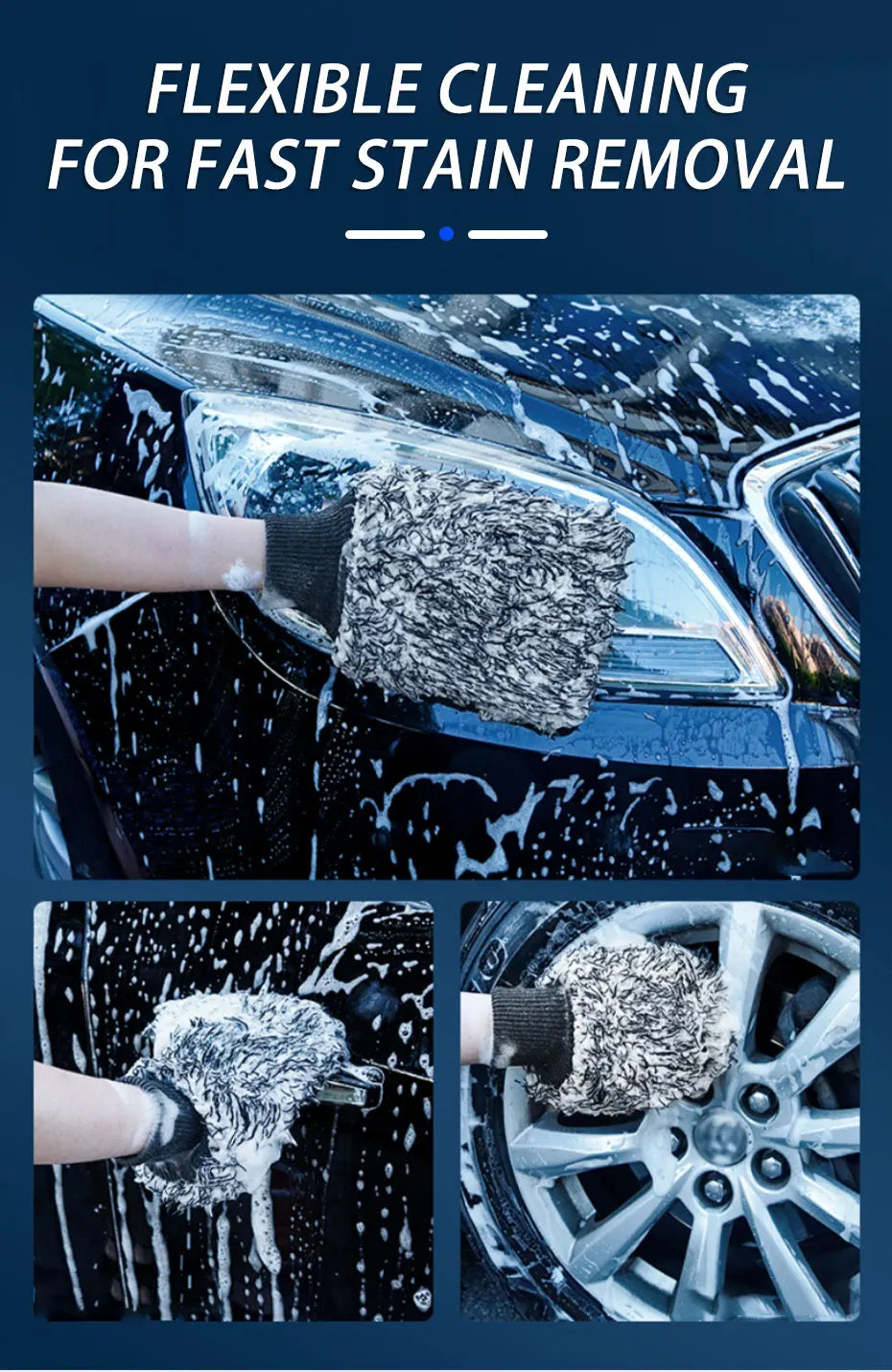 SEAMETAL Car Wash Brush Plush Premium Wheels Brush Non-Slip Handle Easy To Cleaning Rims Spokes Wheel Barrel Cleaning Mitt