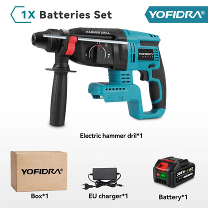 YOFIDRA 26MM Brushless Electric Hammer Drill Multifunctional Rotary Cordless Rechargeable Power Tools For Makita 18V Battery Pin
