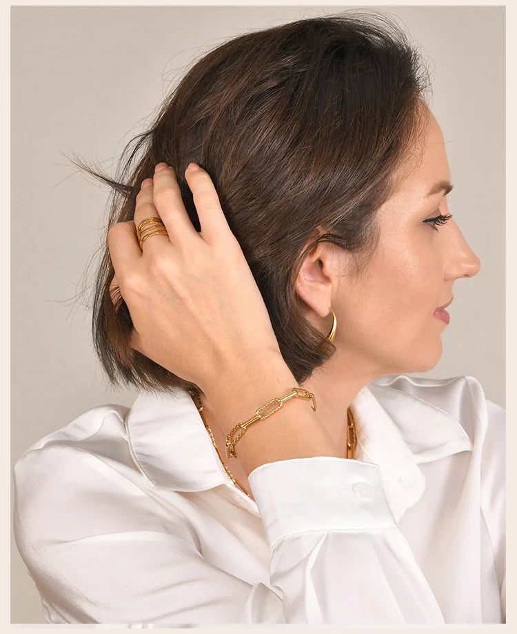 Women Stainless Steel Chain Bracelet,18K Gold Plated Twist Paperclip Adjustable Link Bracelet,Chunky Stackable Layered Jewelry