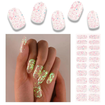 20/22Tips UV Semi cured Gel Nail Stickers Waterproof Long Lasting Full Gel Nail Wraps Press On Nail Decal DIY Manicure