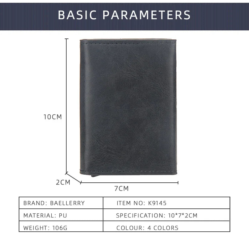 Pop Up Credit Card Holder Wallets Men Slim Rfid Blocking CardHolder Wallet for Men Card Money Bag Purse PU Leather Short Wallets