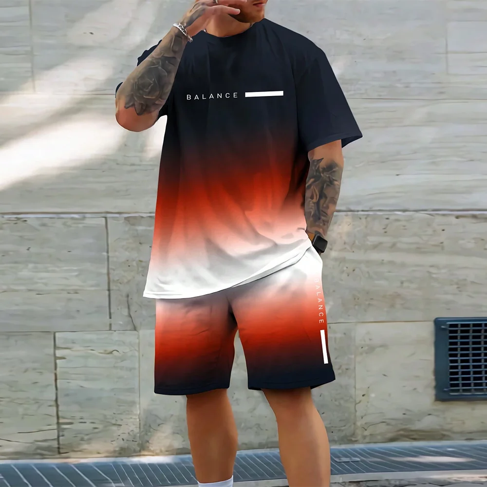 Men's 3D casual T-shirt suit plus size sportswear multifunctional casual suit summer  shorts  outdoor T-shirt shorts