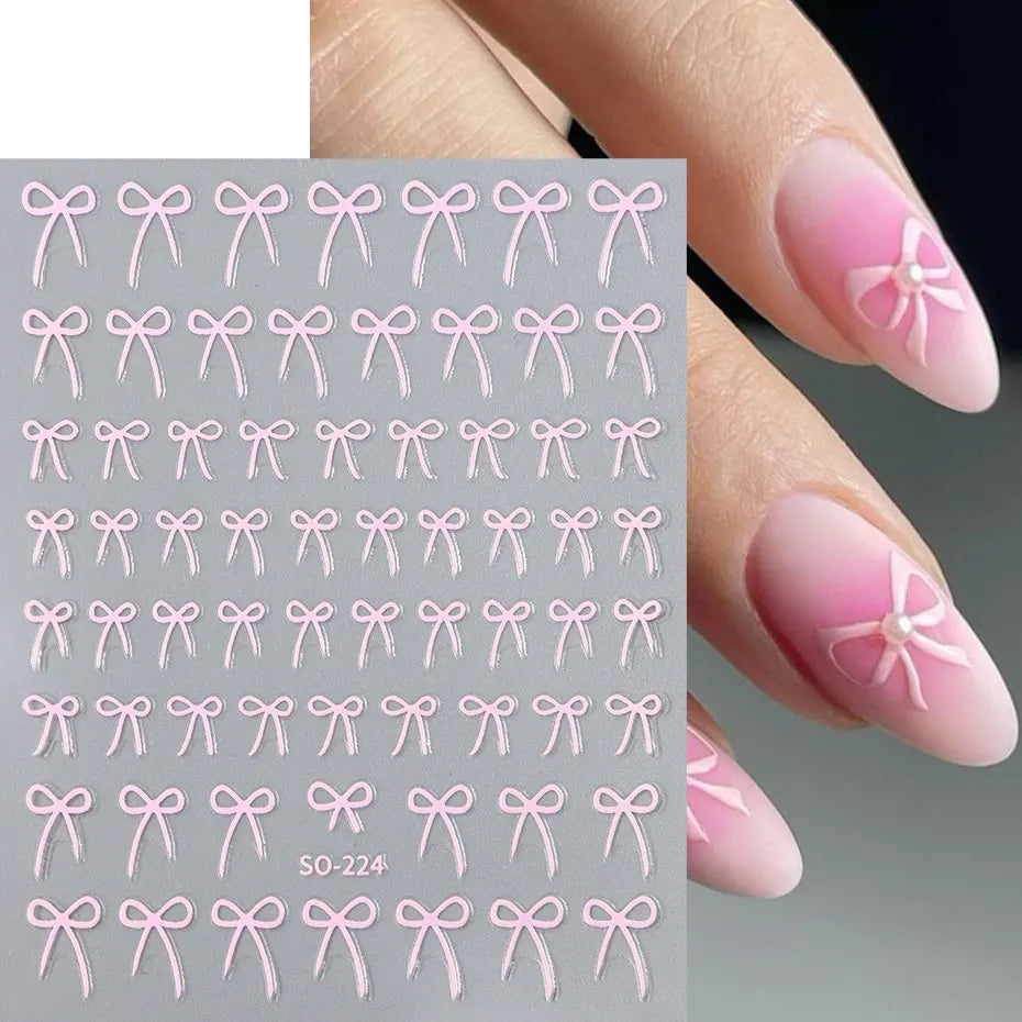 8pcs Mixed Color Bow Nail Art Stickers 3D Cute Red Black Pink bowknot Nail Charms Foils Y2K Gold Laser Effect Bow Manicure Decor