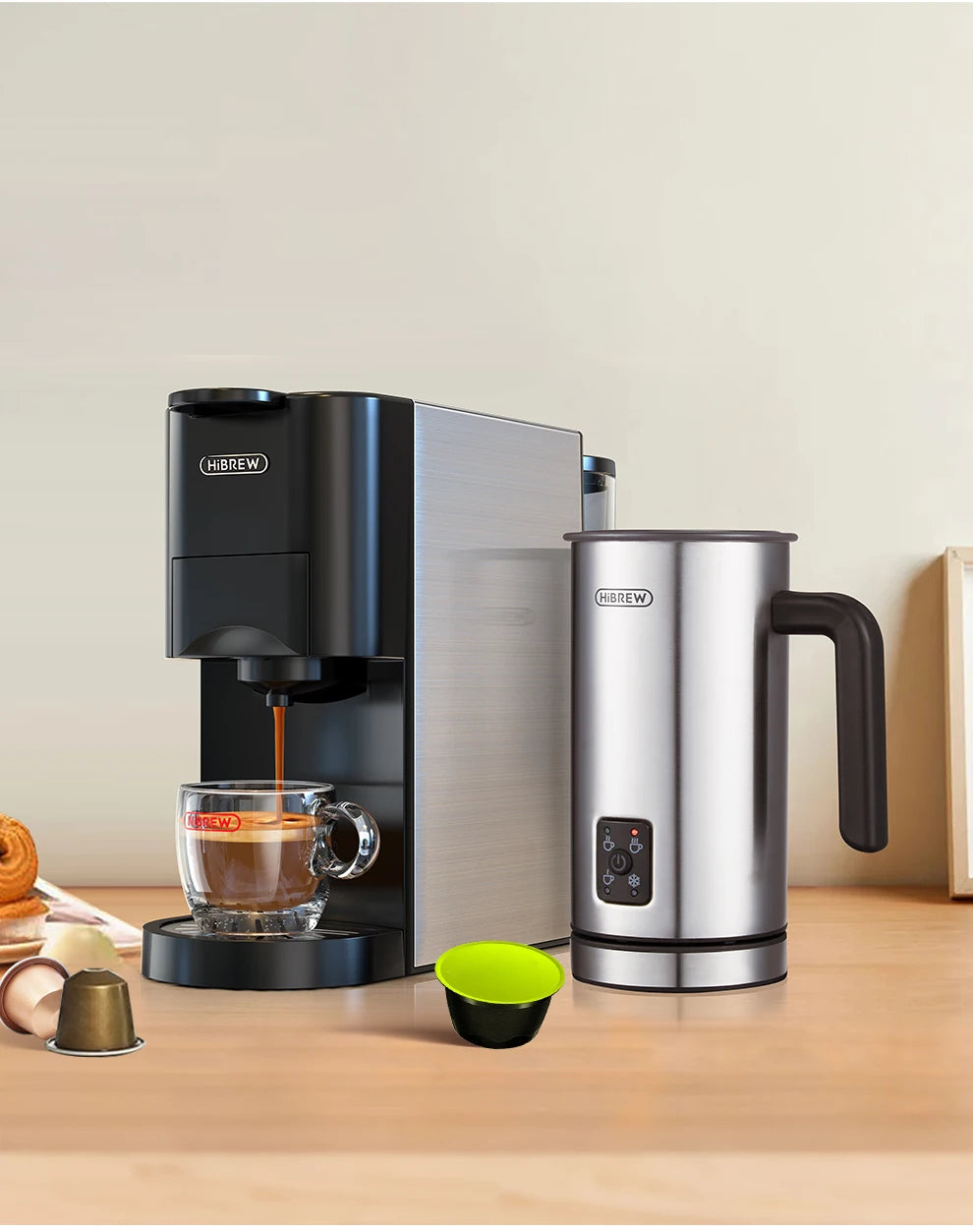 HiBREW Coffee Machine 4in1 Multiple Capsule Espresso Dolce Milk Nes ESE Pod Powder Coffee Maker Stainless Metal H3D